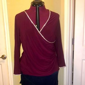 Plum/ maroon blouse with rhinestone trim